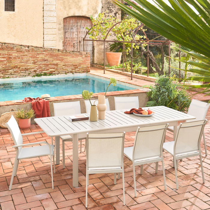 Lot de 4 chaises de jardin CLEVELAND empilables aluminium et textilene beige. 64.5 x 45.5 x 89.5 cm