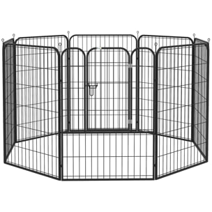 Parque para Mascotas Perros 8 Vallas 79x100 cm Corral Plegable con Puerta y Doble Pestillo Paneles Metálicos Cerca de Entrenamiento Negro