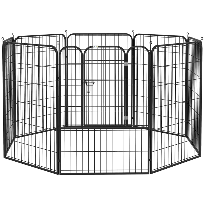 Parque para Mascotas Perros 8 Vallas 79x100 cm Corral Plegable con Puerta y Doble Pestillo Paneles Metálicos Cerca de Entrenamiento Negro