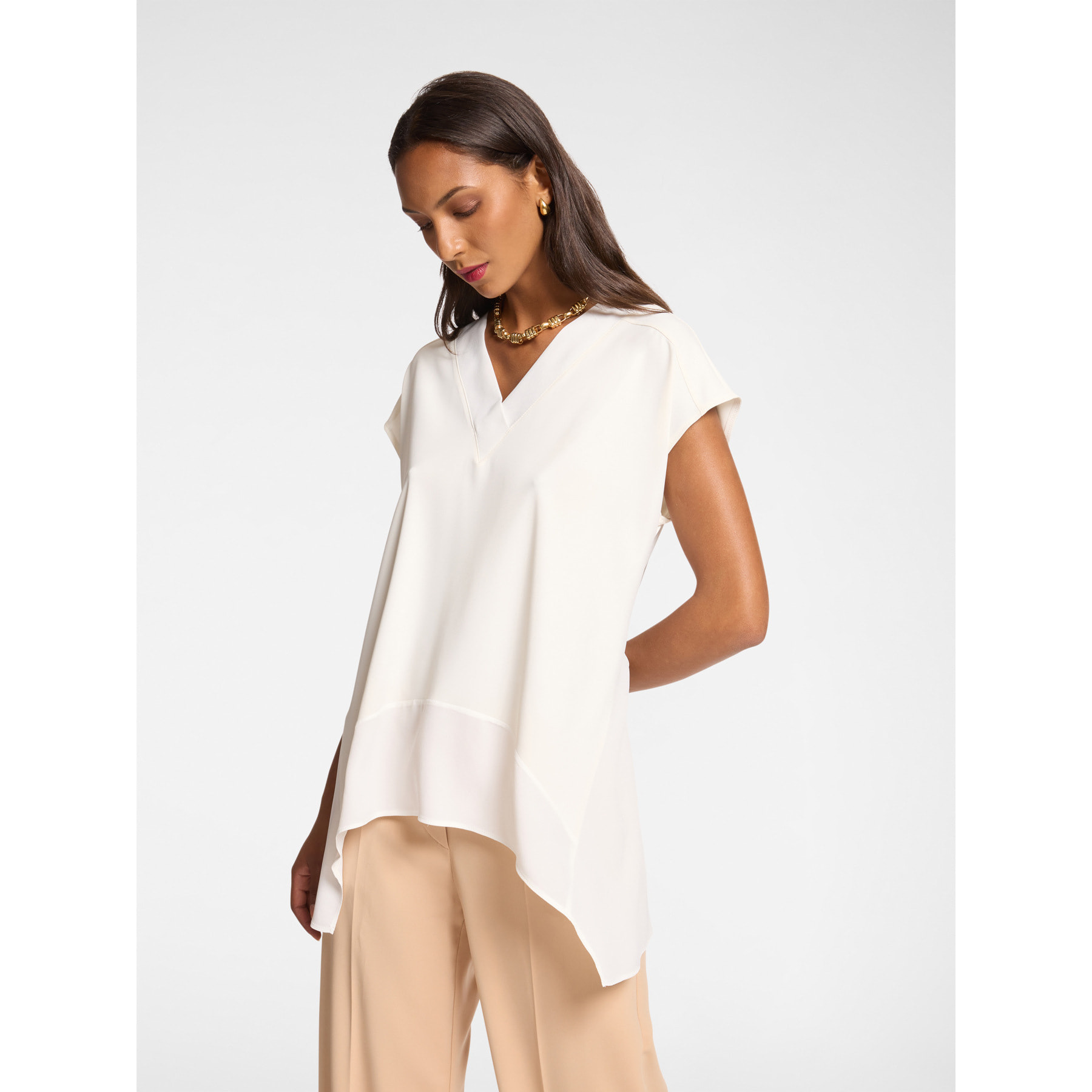 Elena Mirò - T-shirt lunga con punte al fondo - Bianco