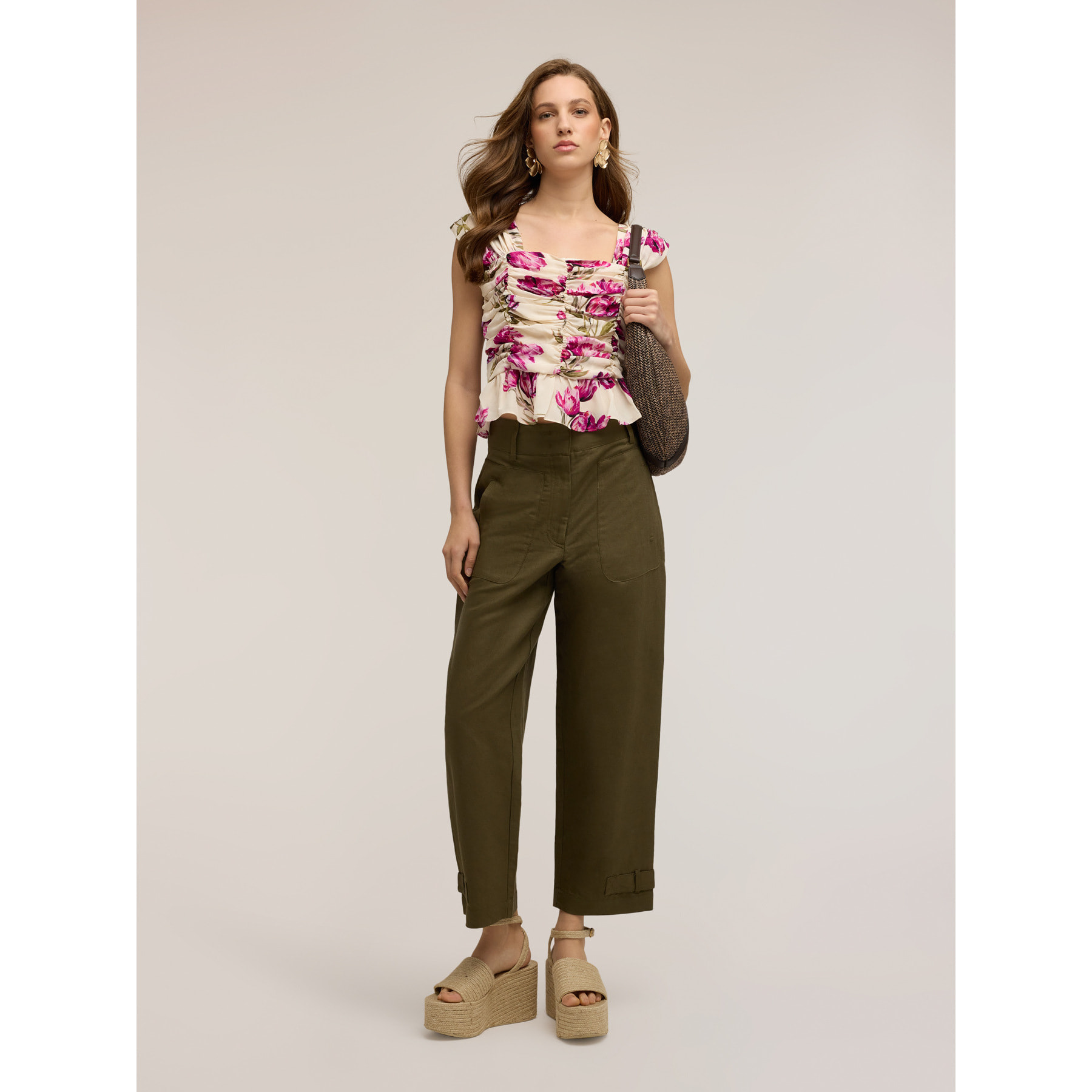 Motivi - Top fruncido con estampado floral - Fuchsia