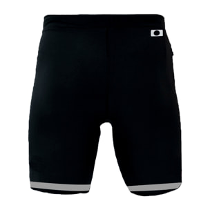 LEGGINGS DE COMPRESIÓN RUNNING PARA MUJER DE LARGO CORTO BLUEBALL EN NEGRO CON LOGO BLANCO Y CUERDAS