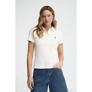 Polo a righe bianco e giallo pastello slim fit con ricamo Rigby Go