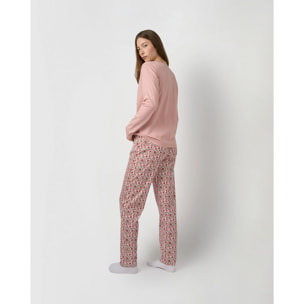 Pigiama lungo in cotone con scollo a V, stile amazon, rosa