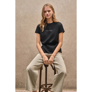 Camiseta negra de manga corta con brillantes Polo Club