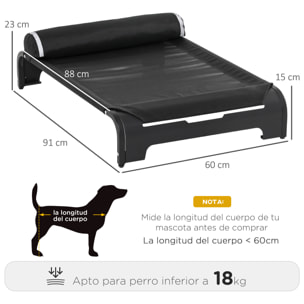 Cama Elevada para Mascotas Perros Gatos Tela Transpirable con Almohada Extraíble Exterior Interior Jardín Terraza 91x60x23 cm Negro