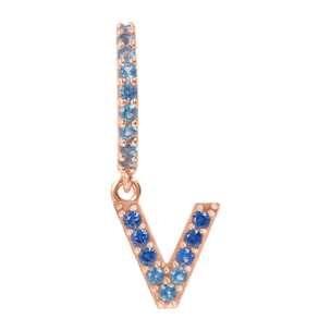 Orecchino Pendente con Lettera V in Pavé di Cubic Zirconia Blu