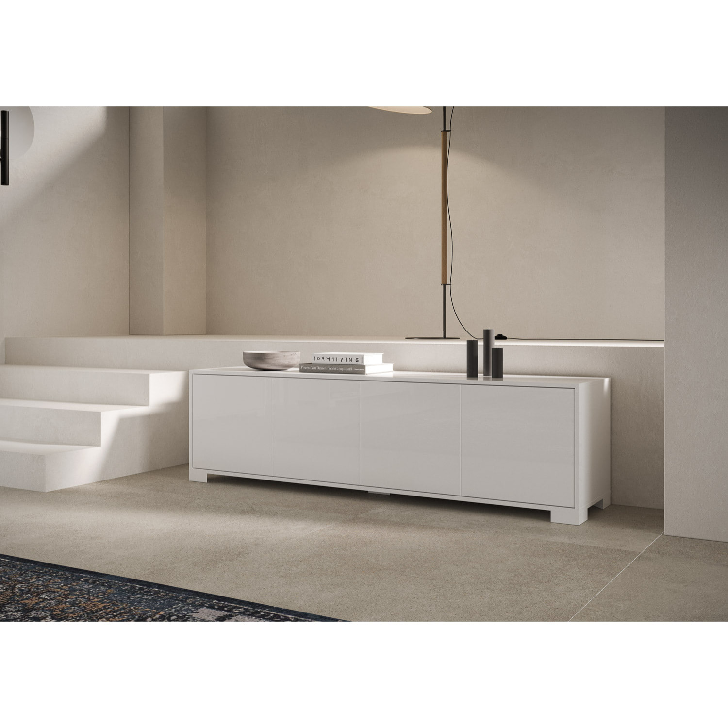 Meuble de TV 4 puertas 172x40x48 cm Lumina blanco brillante