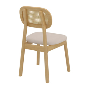 Lot de 2 chaises en bois clair, tissu beige et rotin synthétique - Maria