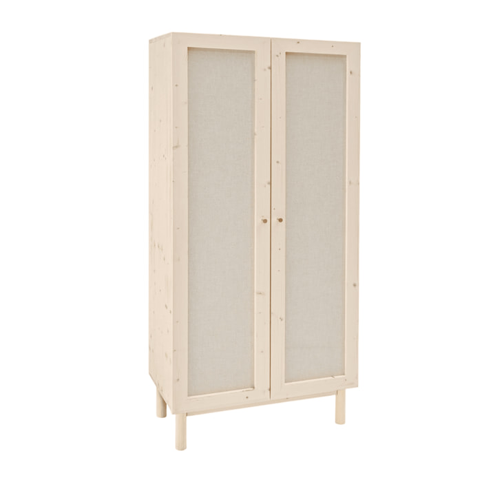 Armoire en bois massif et toile de lin ton naturel 180x80cm Hauteur: 180 Longueur: 80 Largeur: 40