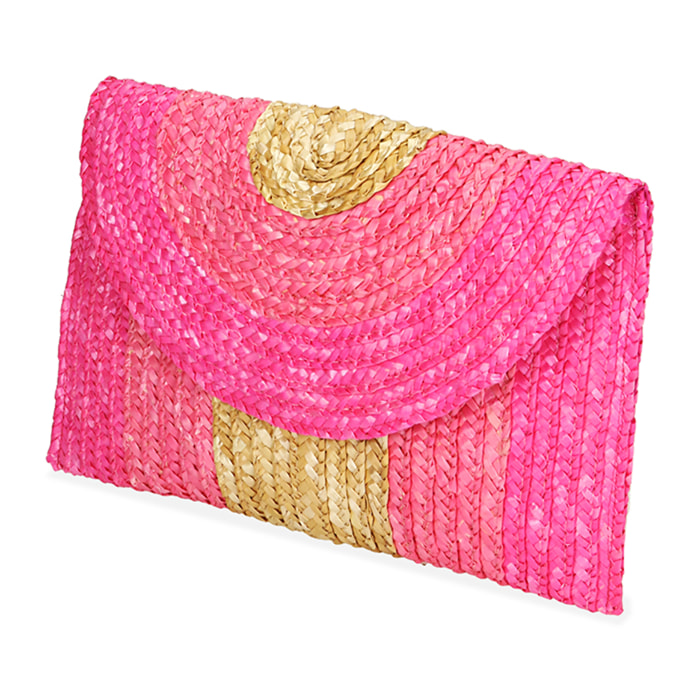Bolso de mano de paja fucsia