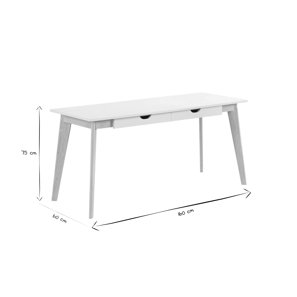 Bureau avec rangements 2 tiroirs scandinave blanc et bois clair L160 LEENA