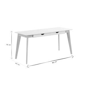 Bureau avec rangements 2 tiroirs scandinave blanc et bois clair L160 LEENA