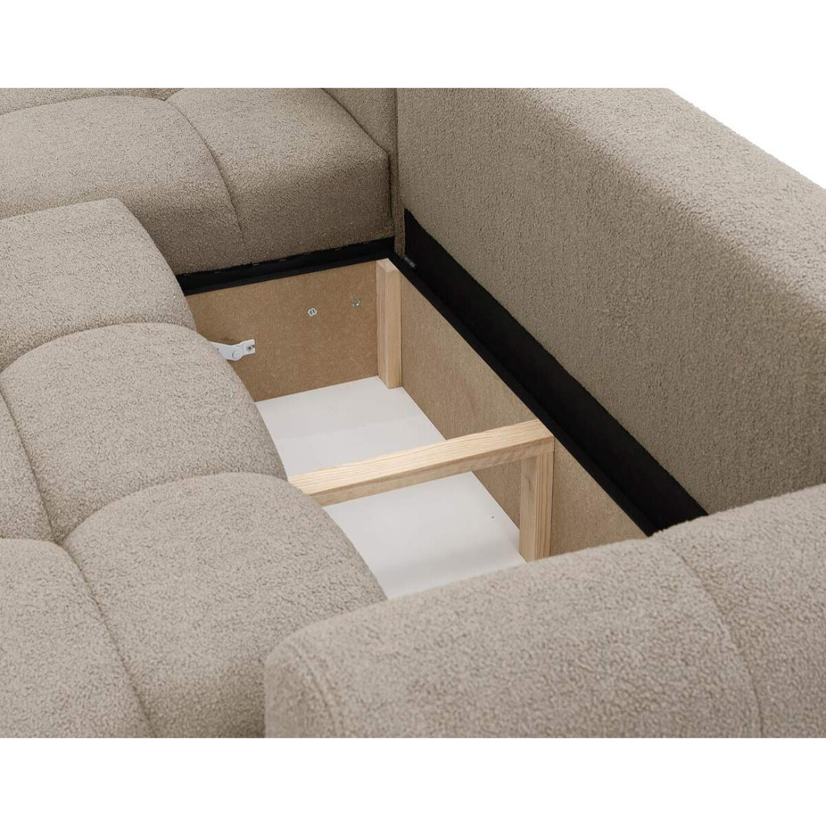 Yulin - Canapé d'angle gauche 4 places convertible avec coffre en tissu bouclette - Marron