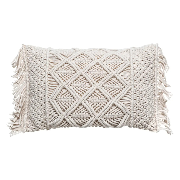 Coussin "Macramé" blanc ivoire 30x50cm