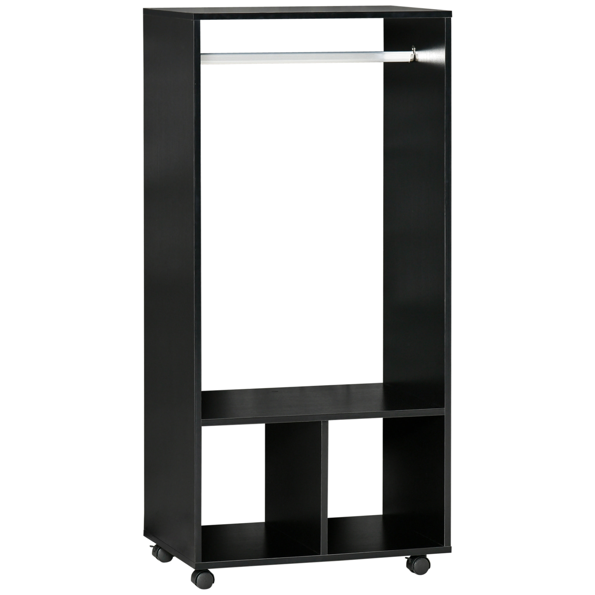 Armario Ropero con Ruedas Armario para Ropa con Barra Estantes Abiertos Organizador para Colgar Ropa de Dormitorio 60x40x128 cm Negro
