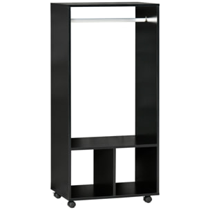 Armario Ropero con Ruedas Armario para Ropa con Barra Estantes Abiertos Organizador para Colgar Ropa de Dormitorio 60x40x128 cm Negro