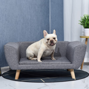 Canapé chien lit pour chien design scandinave coussin moelleux pieds bois massif dim. 87 x 61 x 36 cm polyester gris