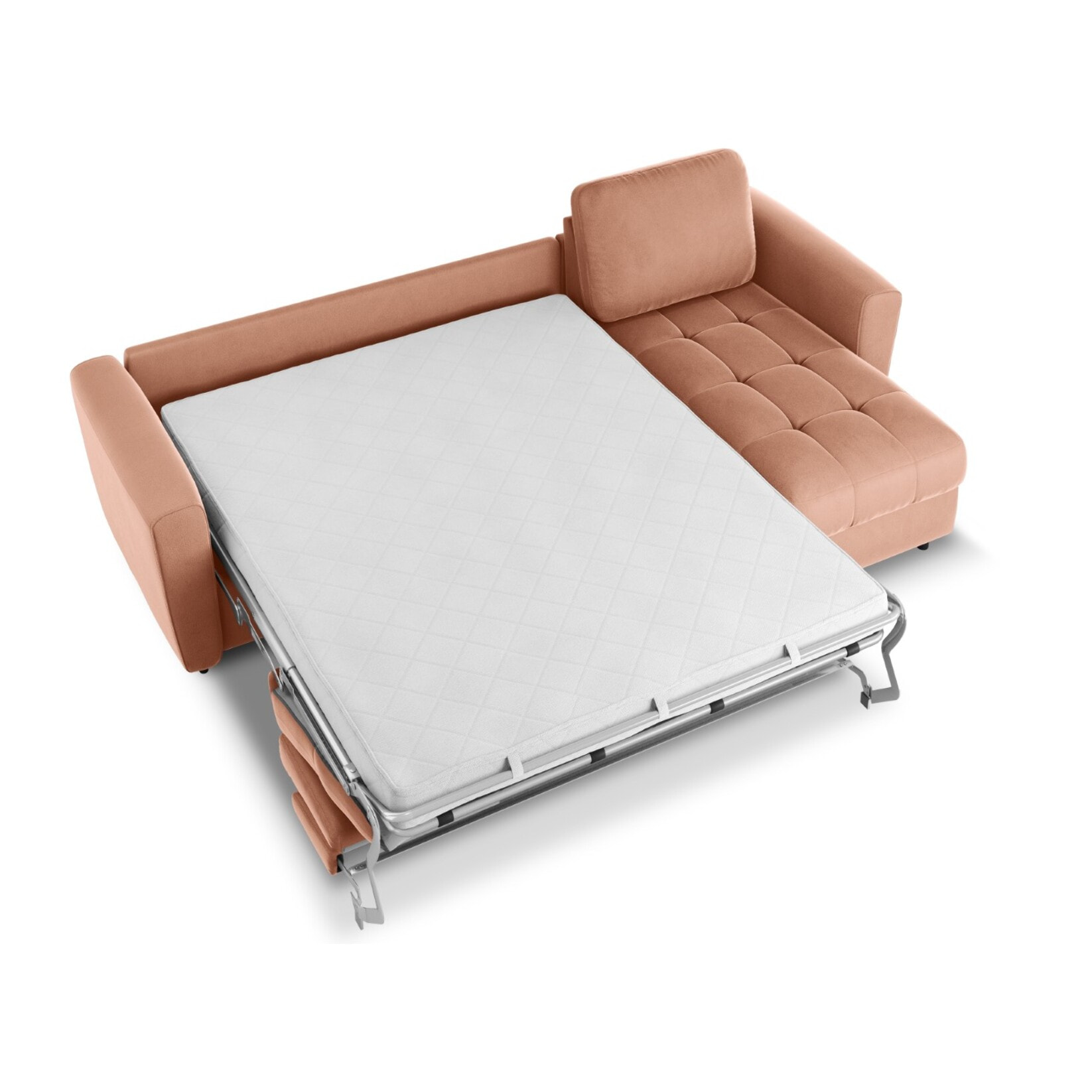 Canapé d'angle droit convertible avec coffre de rangement "Audra" 4 places en velours rose