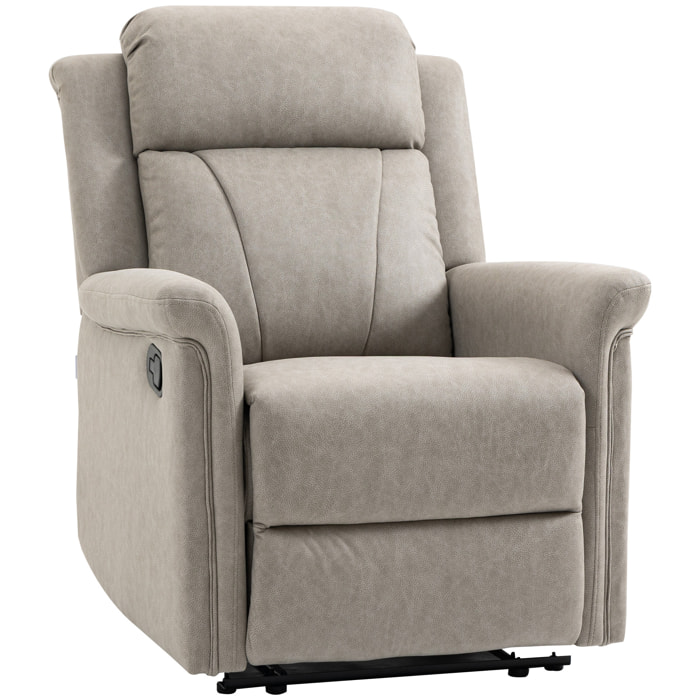 Sillón Relax Reclinable Manual, Sillón Relax de Tela con Reposabrazos, Reposapiés, Respaldo Alto, Acolchado Grueso, Butaca Reclinable hasta 135Âº para Salón, Dormitorio, Oficina, Gris