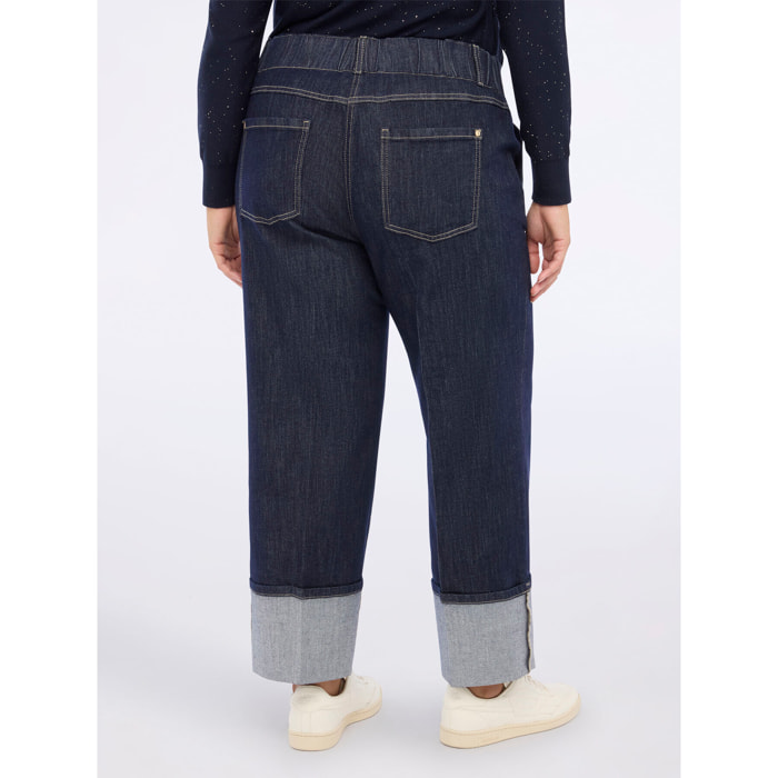 Fiorella Rubino - Jeans cropped con maxi risvolto - Blu