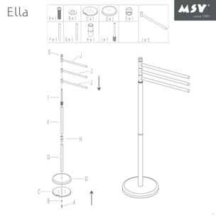 Porte Serviettes 3 branches Acier ELLA Noir mat MSV