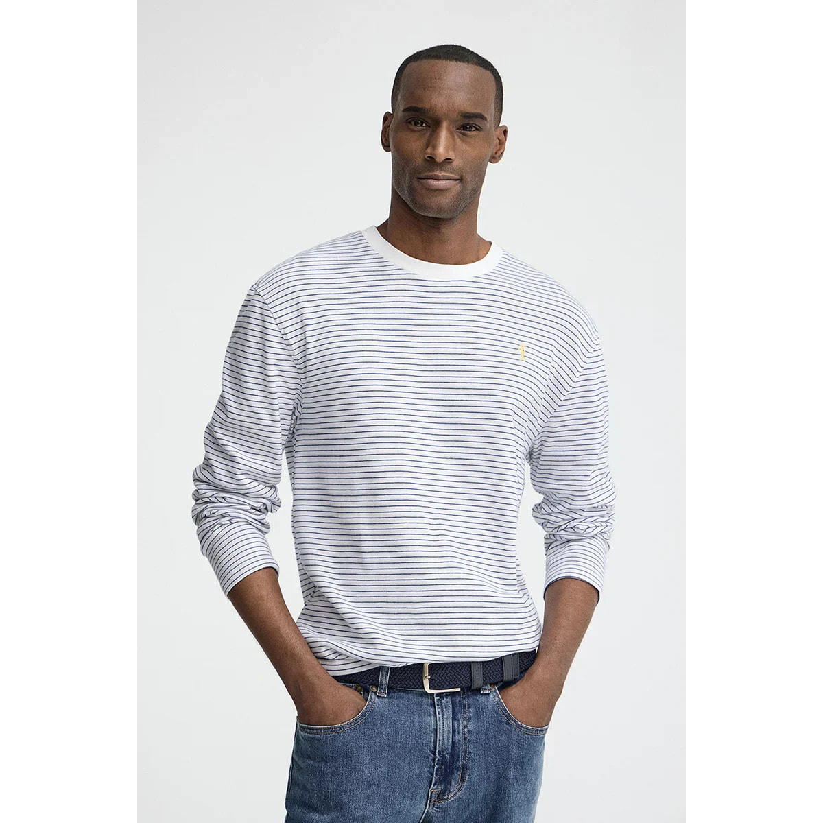 Camiseta de rayas blanca y azul royal de manga larga con bordado Rigby Go