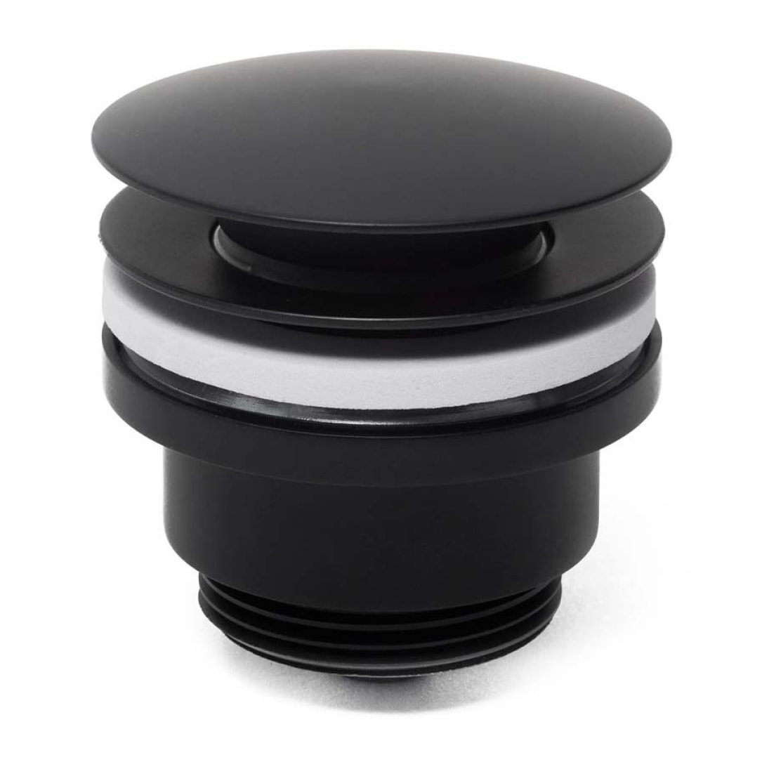 Set Bonde clic-clac  5/4  avec trop plein pour lavabos et vasques, noir mat + Siphon, noir mat (SATSetBlack)