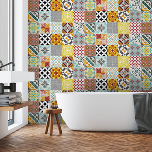 Stickers muraux - Sticker Mural Carrelage adhésif Cuisine Salle de Bain - 15 STICKERS CARRELAGES AZULEJOS MOSAÏQUE MULTICOLORE