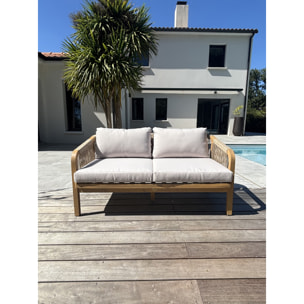 SERENA - Salon bas de jardin 7 places en bois d'acacia et corde tissée