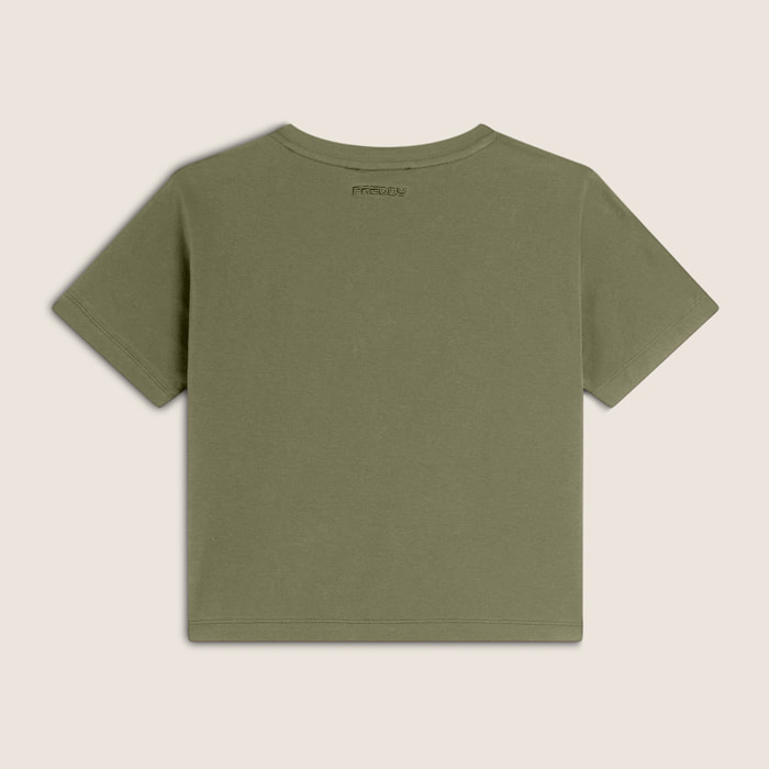 T-shirt Cropped girocollo fit comfort con ricamo