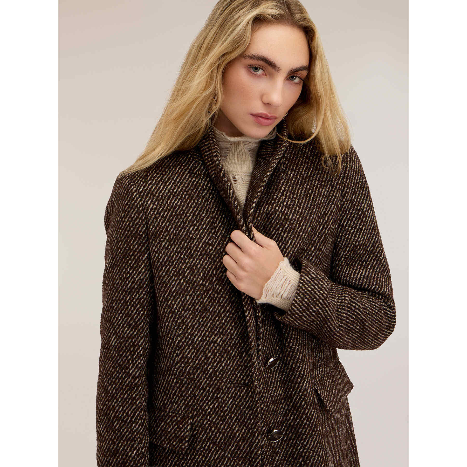 Motivi - Cappotto monopetto tinto filo - Marrone