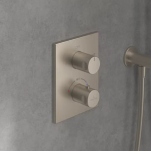 Façade thermostatique 2 voies Universal rectangle Brushed Nickel Matt + corps encastré