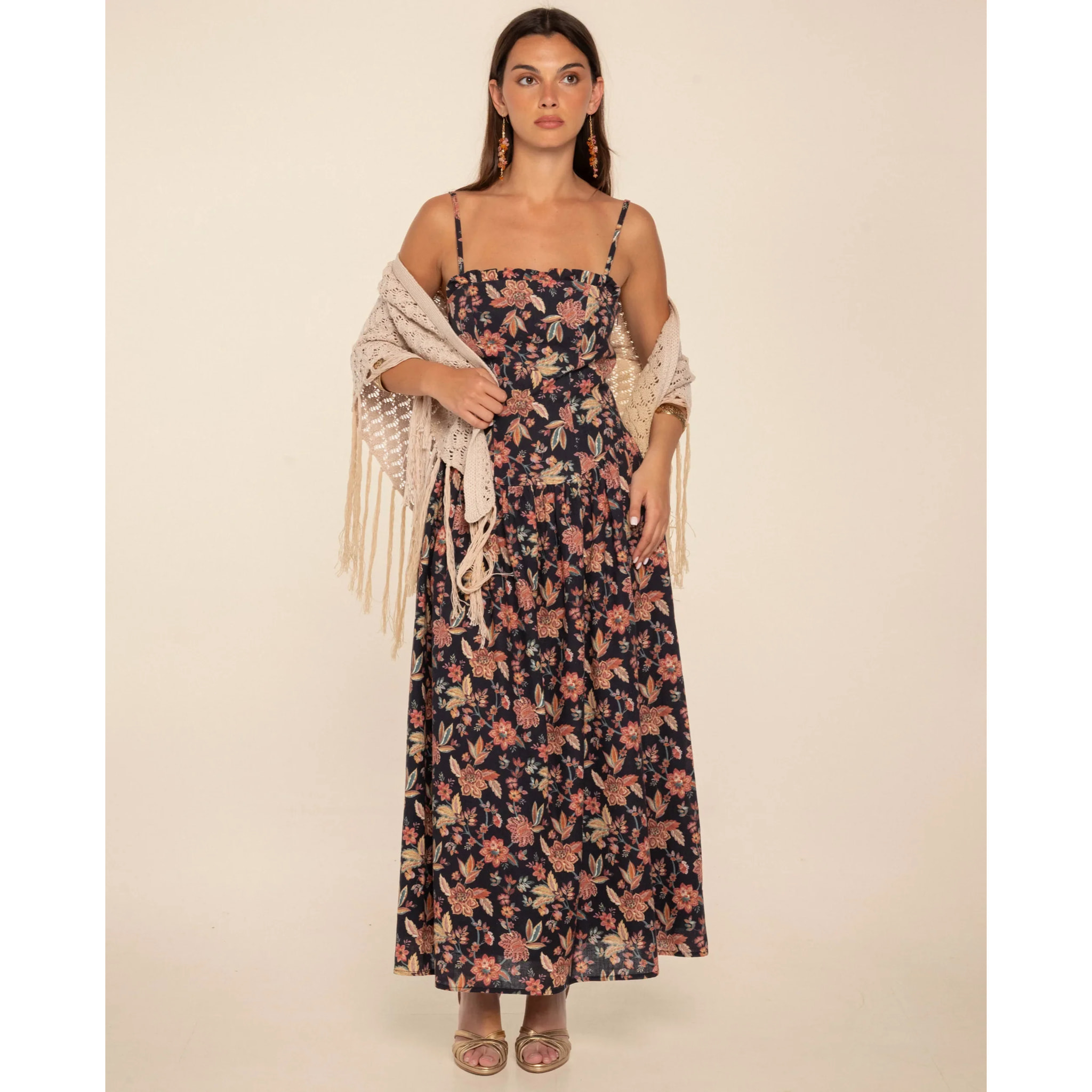 Vestido midi con tirante fino de algodón