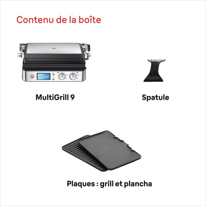 Grille-viande BRAUN CG9040 inox 2 zones e cuisson plaques movibles à poser, 37x23 cm