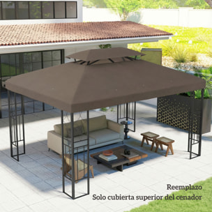 Techo de Repuesto para Cenador, 4x3 m, Cubierta de Repuesto con Techo Doble, 10 Orificios de Drenaje y Protección UV, SOLO Toldo de Recambio para Pabellón Gazebo, Marrón