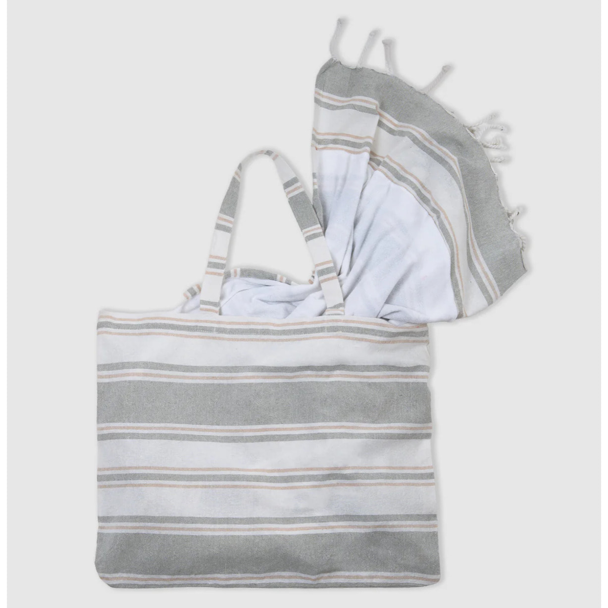 Pack bolso + toalla pareo algodón raya sansara verde seco