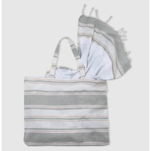 Pack bolso + toalla pareo algodón raya sansara verde seco