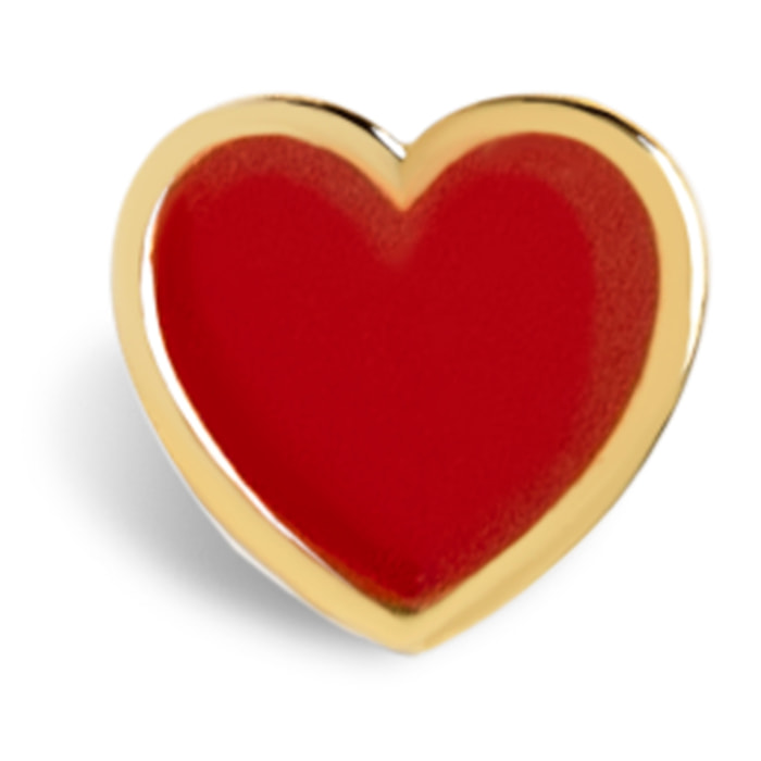 Pendiente Suelto Heart Red Enamel Plata Baño Oro