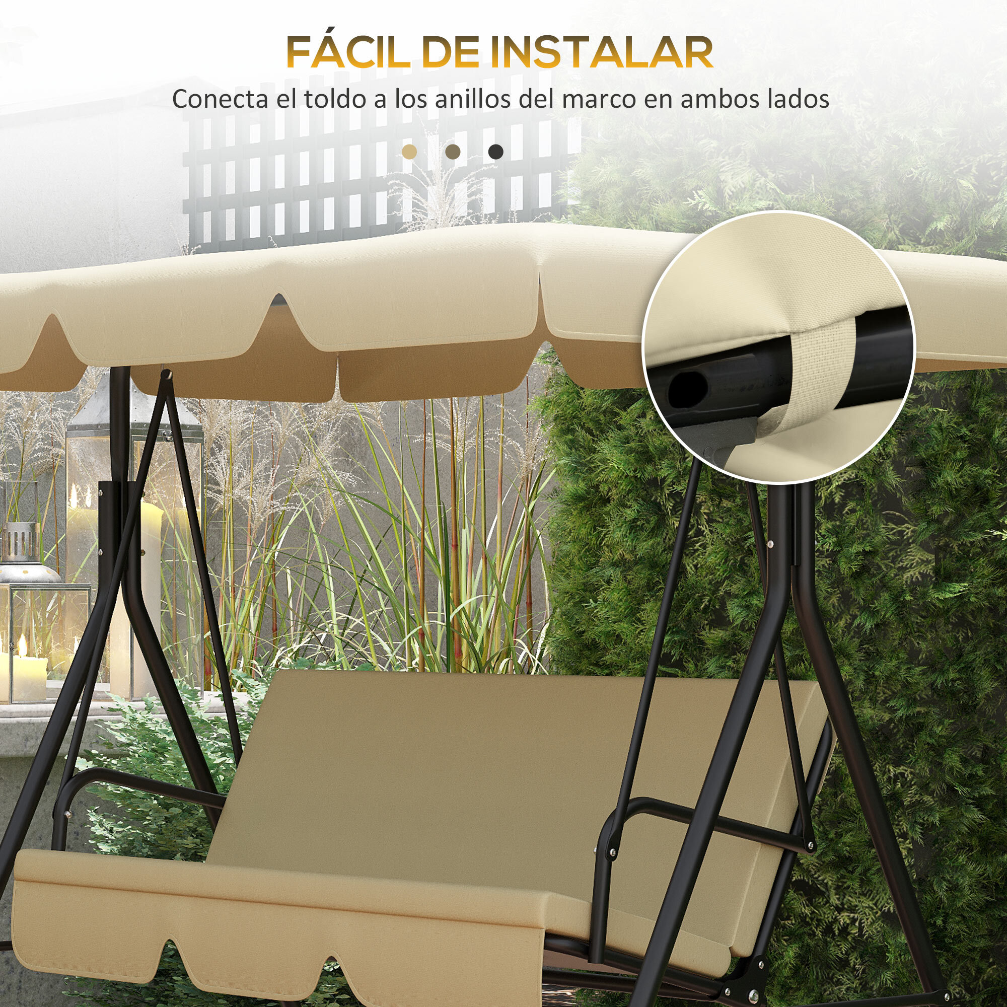 Toldo de Repuesto para Columpio de 3 Plazas Techo Universal para Balancín de Jardín Tela de Poliéster Protección Solar 156x117x15 cm Beige