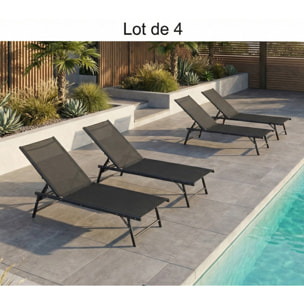 Lot de 4 bains de soleil en acier - pliable - gris anthracite - SARAGOSSE