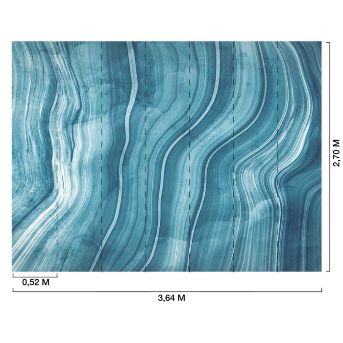 Papier peint marbre ondulé bleu contemporain Intissé
