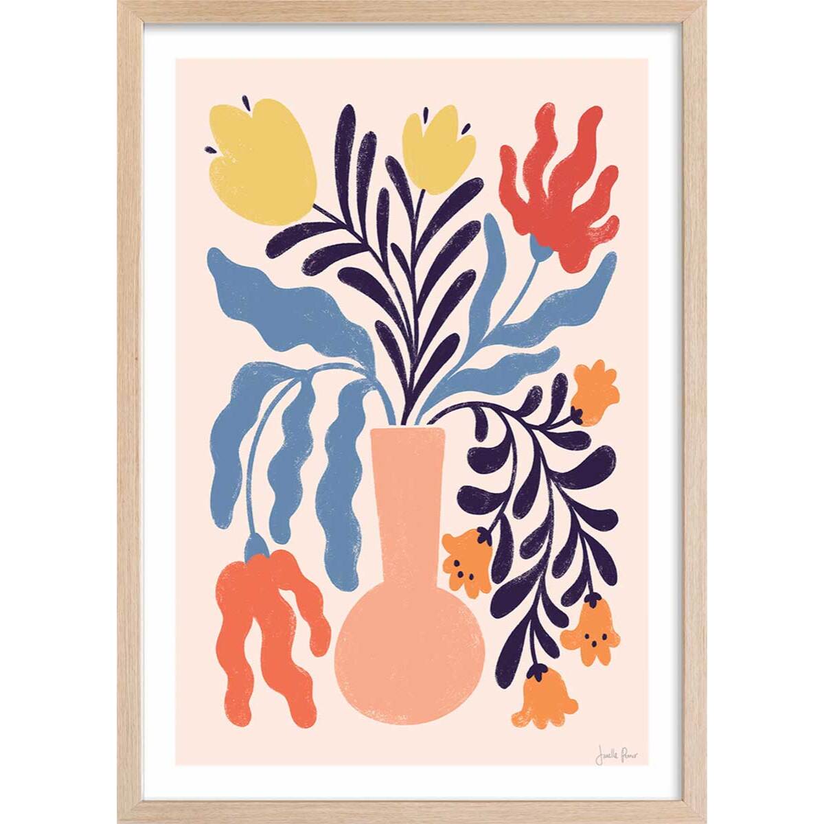 Poster julie fleurs Affiche + cadre en bois - Chêne