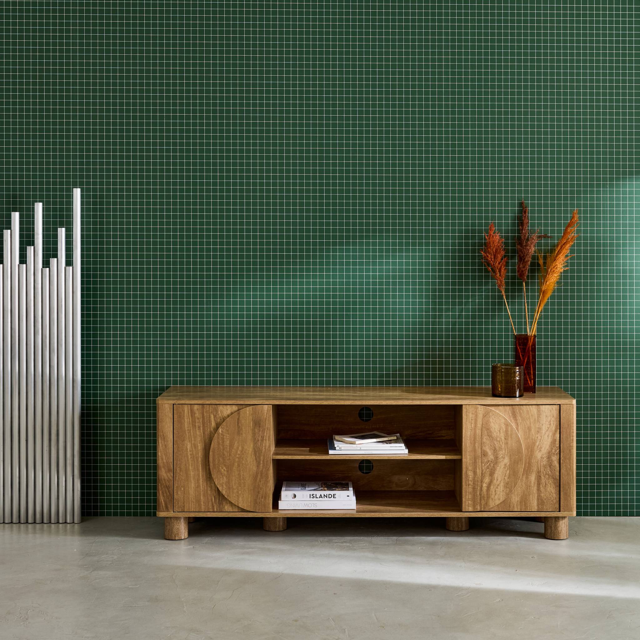 Meuble TV exotique décor bois de manguier 2 portes 155cm Pondi