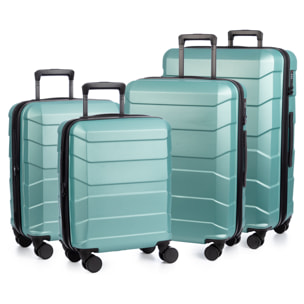 Set di 4 valigie Trolley espandibili, in materiale leggero ABS ad alta resistenza. Chiusura numerica, 4 ruote doppie girevoli a 360°.