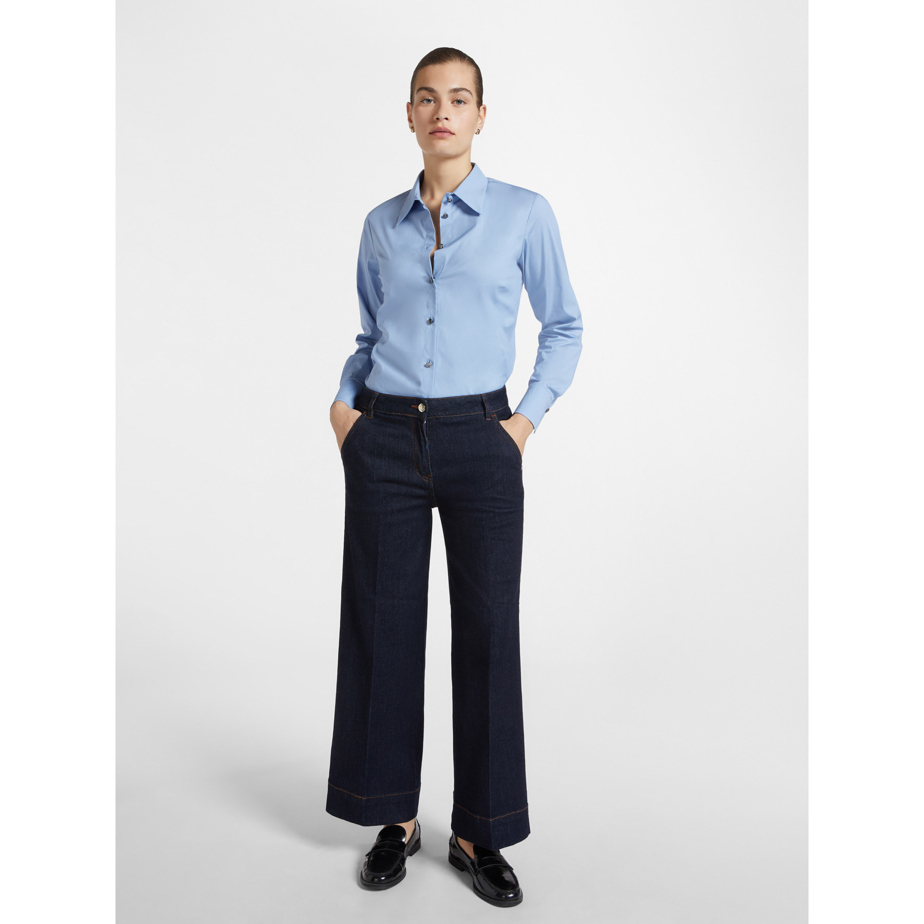 Elena Mirò - Elena Mirò - Camisa de popelina elástica - Light - blue ...