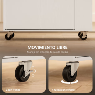 Isla de Cocina con Ruedas Carrito de Cocina Mueble Auxiliar de Cocina con 2 Puertas Cajón Especiero de 3 Niveles Toallero y Estante Ajustable 82x38x86,5 cm Blanco