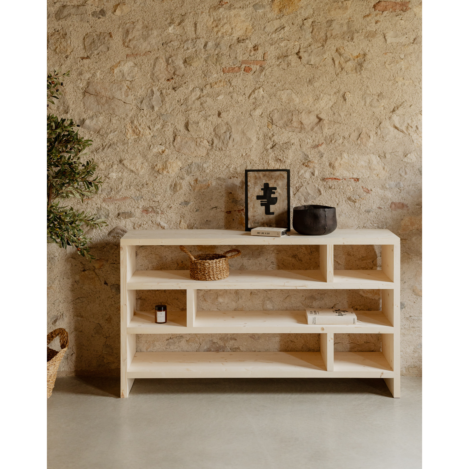 Estantería de madera maciza tono natural de 80x140cm Alto: 80 Largo: 140 Ancho: 35