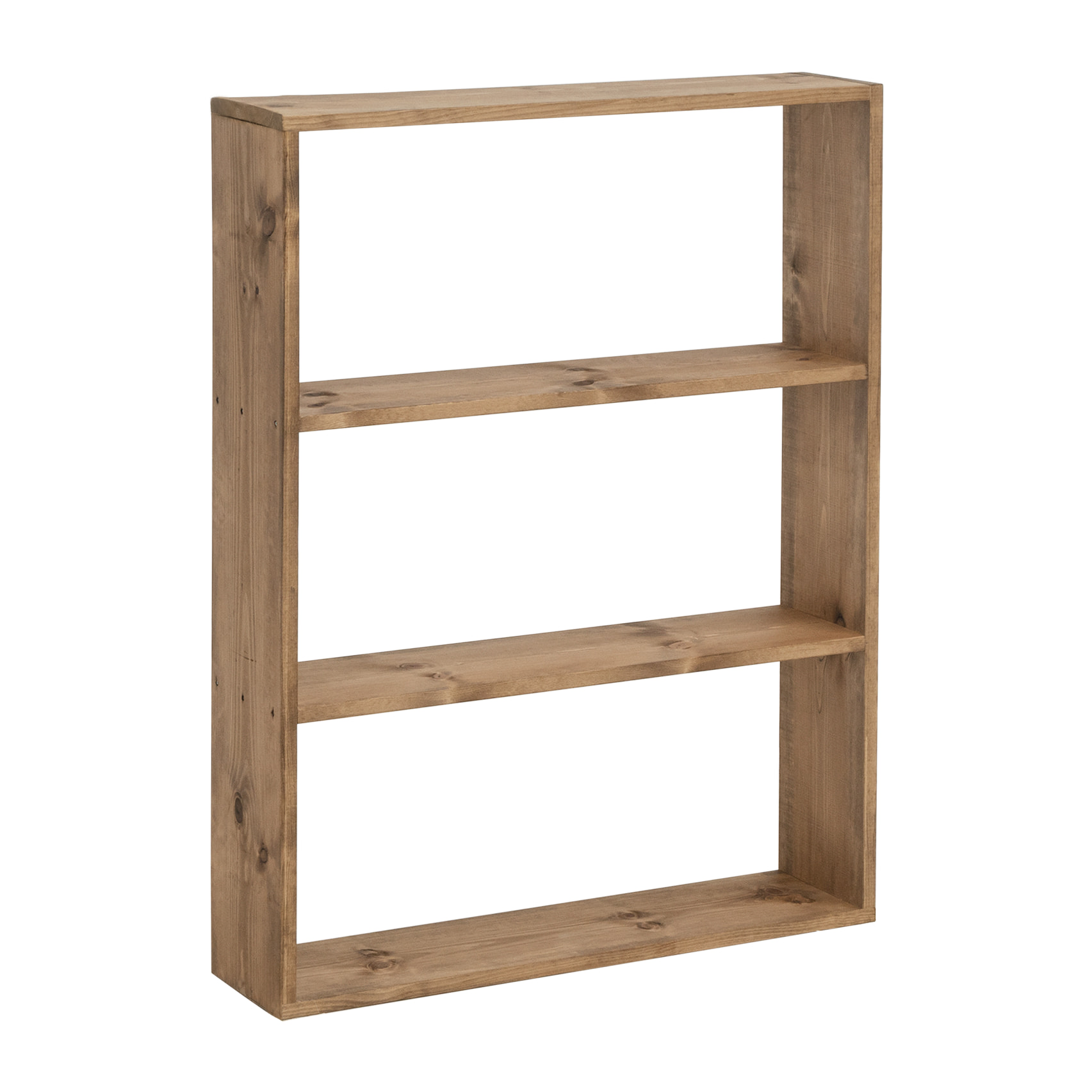 Estantería de madera maciza tono roble oscuro con 2 estantes Alto: 110 Largo: 80 Ancho: 20