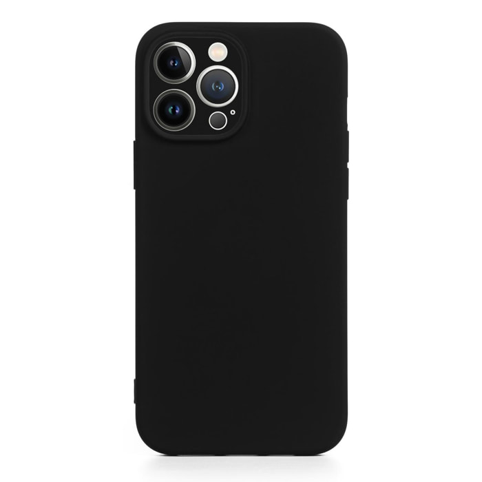 DAM Custodia Essential in silicone con protezione per fotocamera per iPhone 13 Pro Max. Interno in morbido velluto. 8,09x1,04x16,36 cm. Colore nero